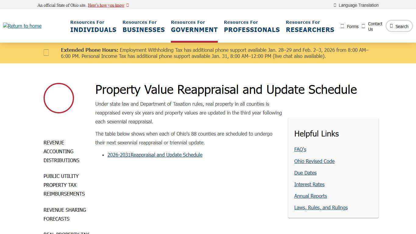 Property Value Reappraisal and Update Schedule Department of Taxation